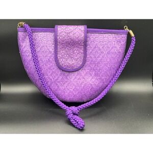 Vtg Woven Paper Purple Shoulder Bag Purse Made in Italy Unique‎ Braided Handle